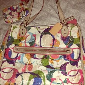 Coach Poppy Multicolor Tote & Matching wristlet
